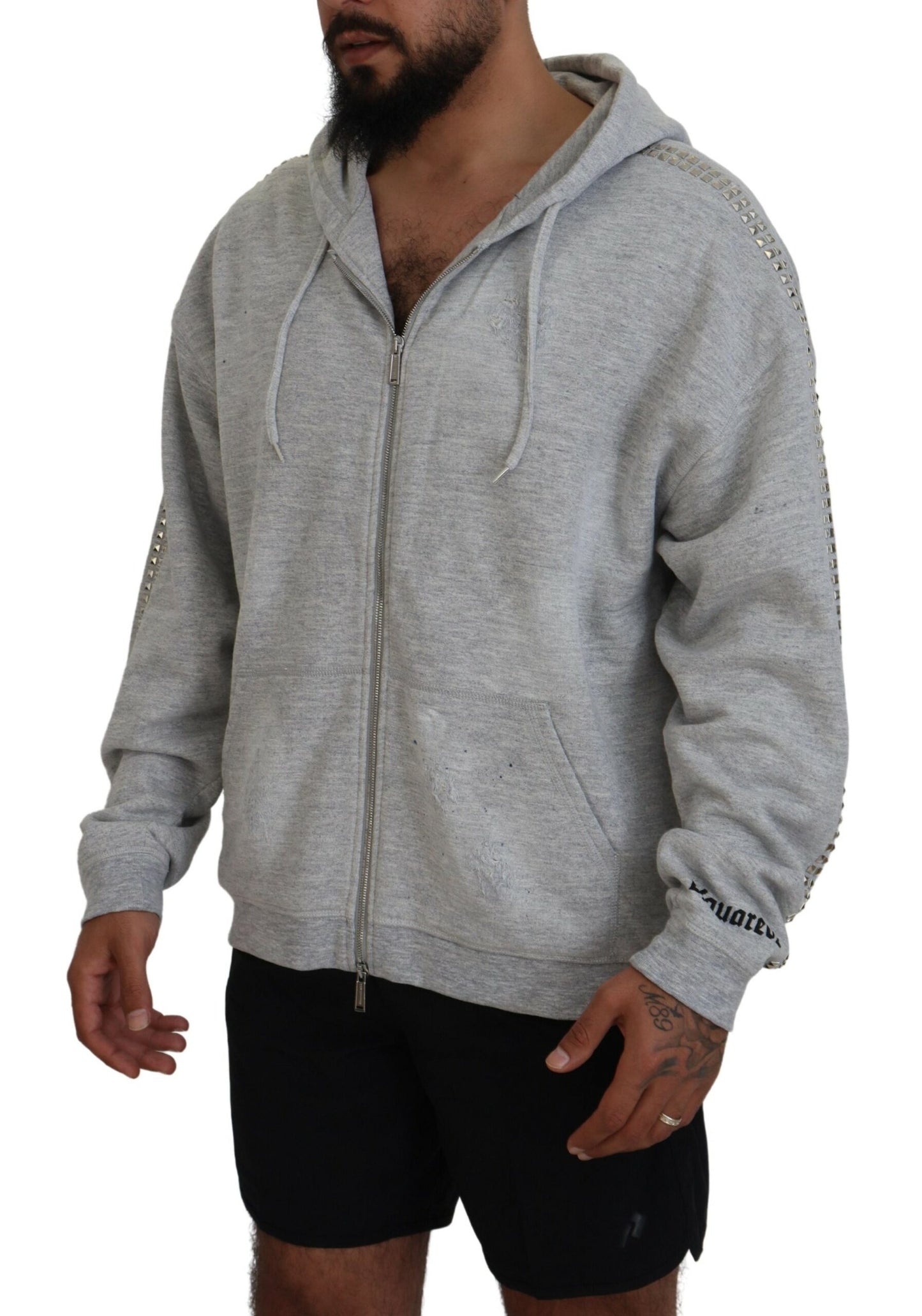 Dsquared² Grauer Kapuzenpullover mit bedruckter Kristallverzierung