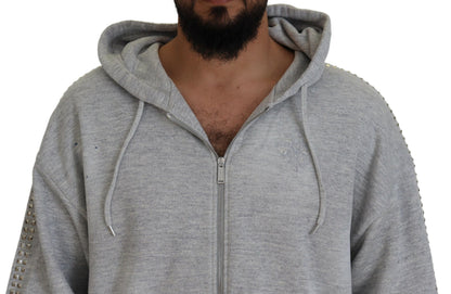 Dsquared² Grauer Kapuzenpullover mit bedruckter Kristallverzierung