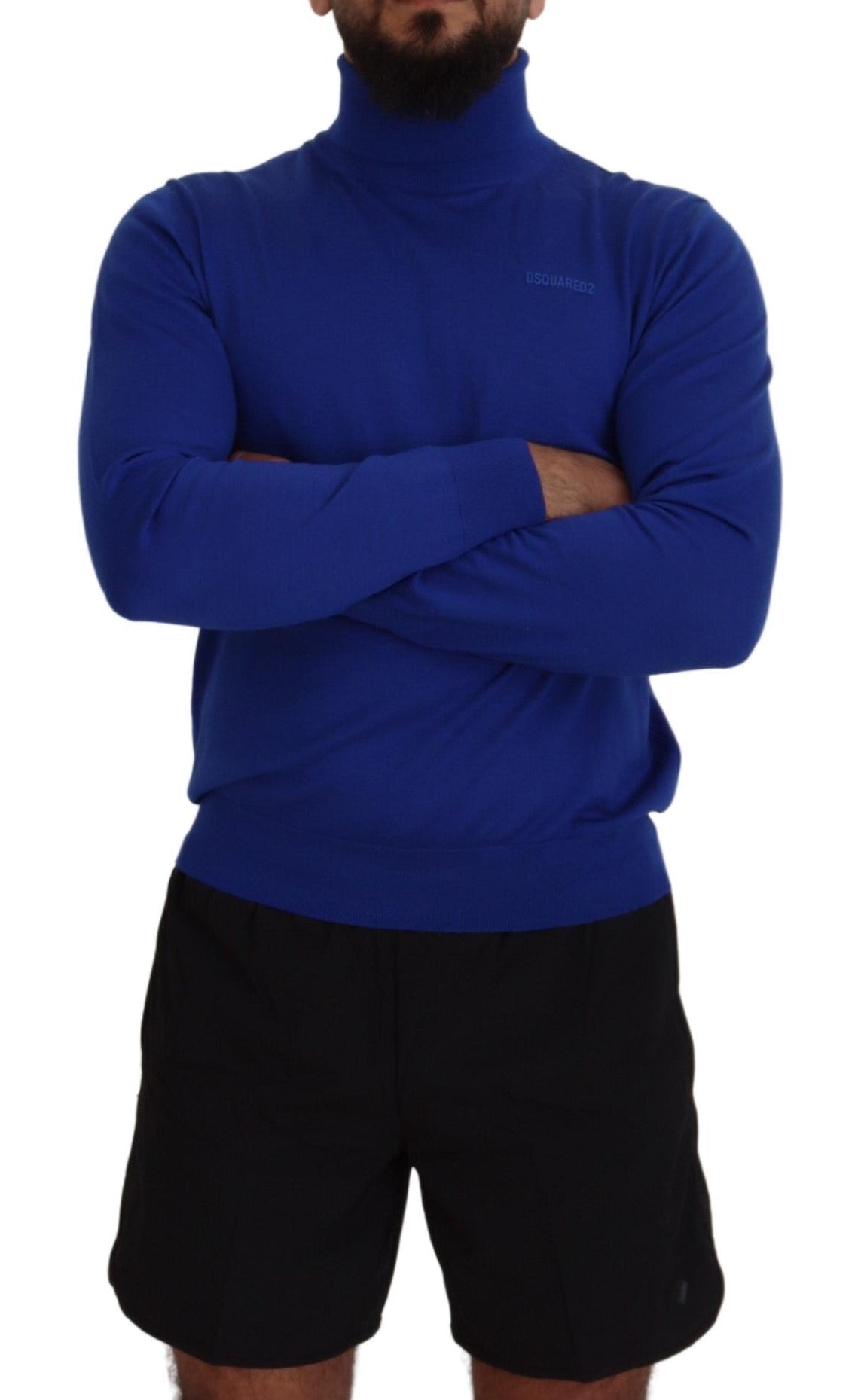 Dsquared² – Blauer Rollkragenpullover mit langen Ärmeln und Logo-Print