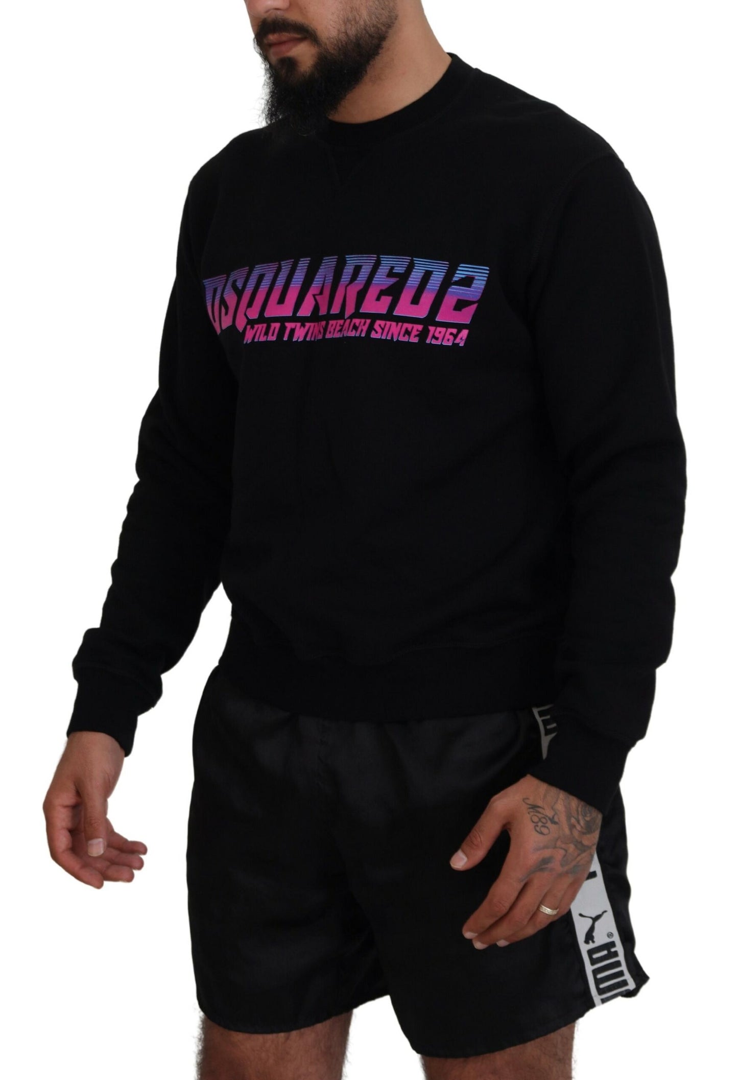 Dsquared² Schwarzer Pullover mit Logo-Print und langen Ärmeln für Herren