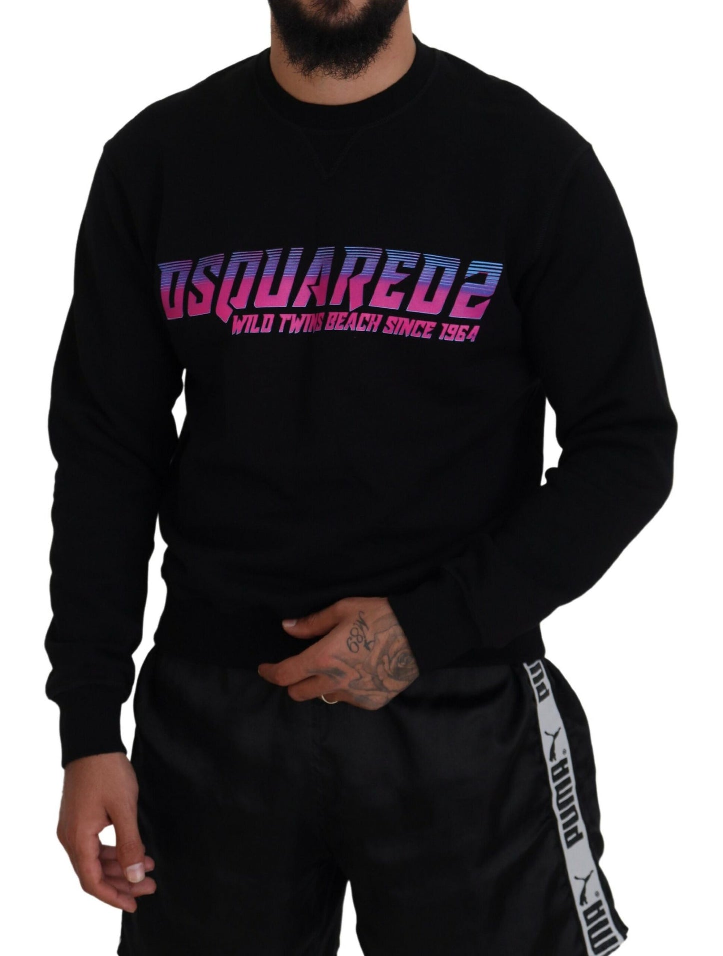 Dsquared² Schwarzer Pullover mit Logo-Print und langen Ärmeln für Herren