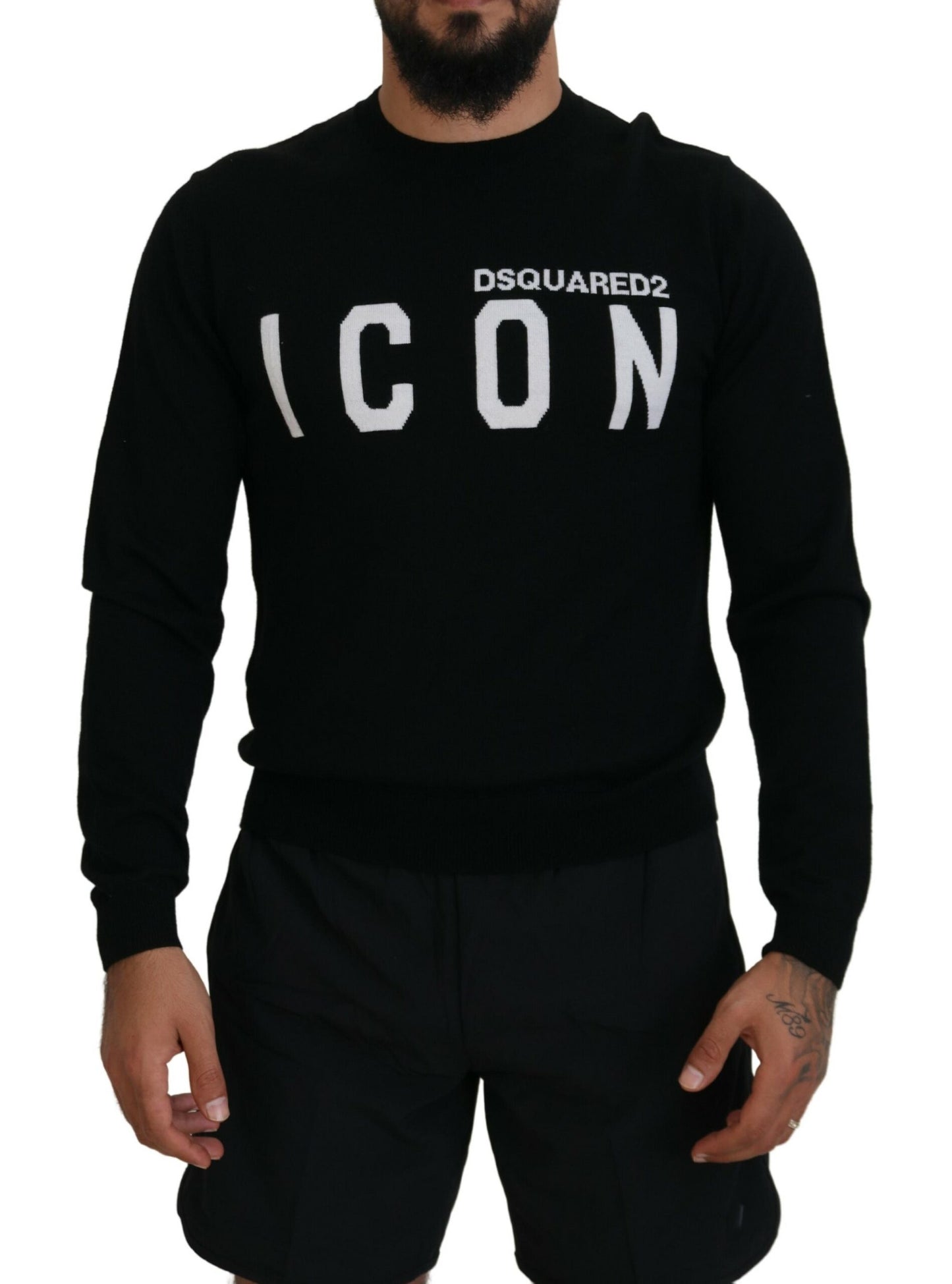 Dsquared² Schwarzer Pullover mit Logo-Print und langen Ärmeln für Herren