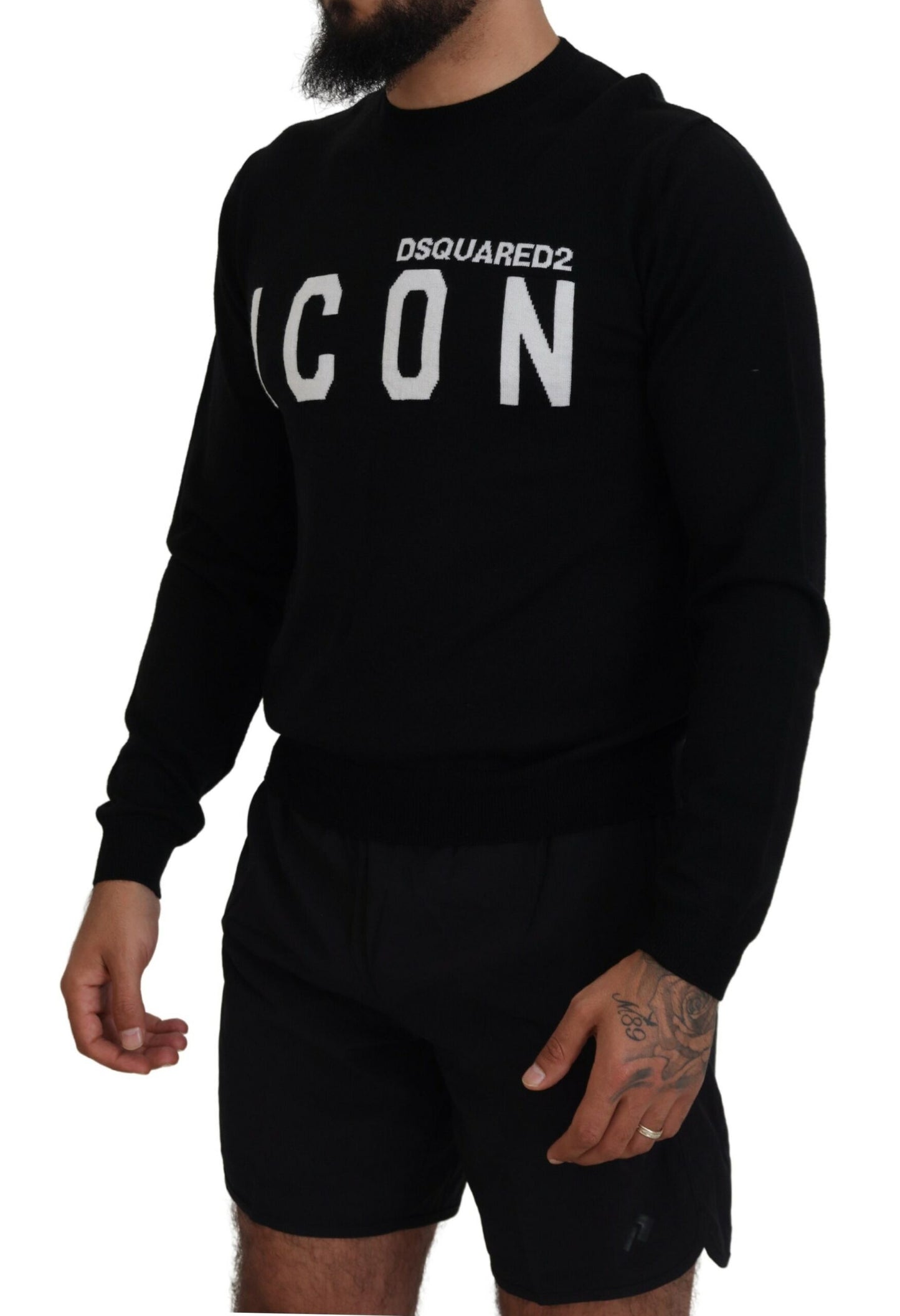 Dsquared² Schwarzer Pullover mit Logo-Print und langen Ärmeln für Herren