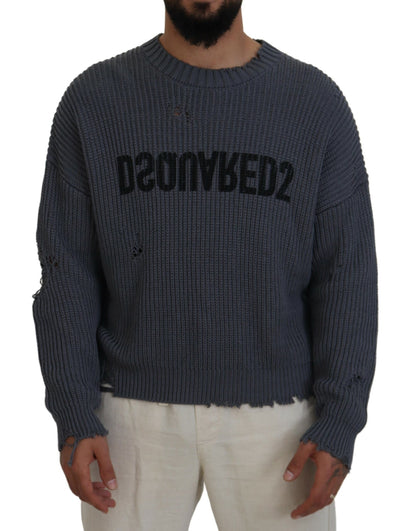 Dsquared² Grauer Herren-Pullover mit zerfetztem Strick