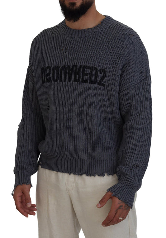 Dsquared² Grauer Herren-Pullover mit zerfetztem Strick