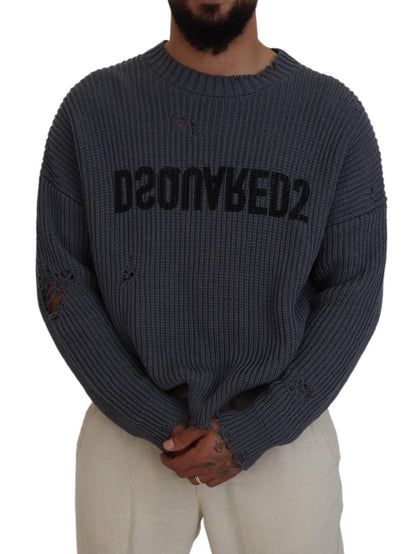 Dsquared² Grauer Herren-Pullover mit zerfetztem Strick