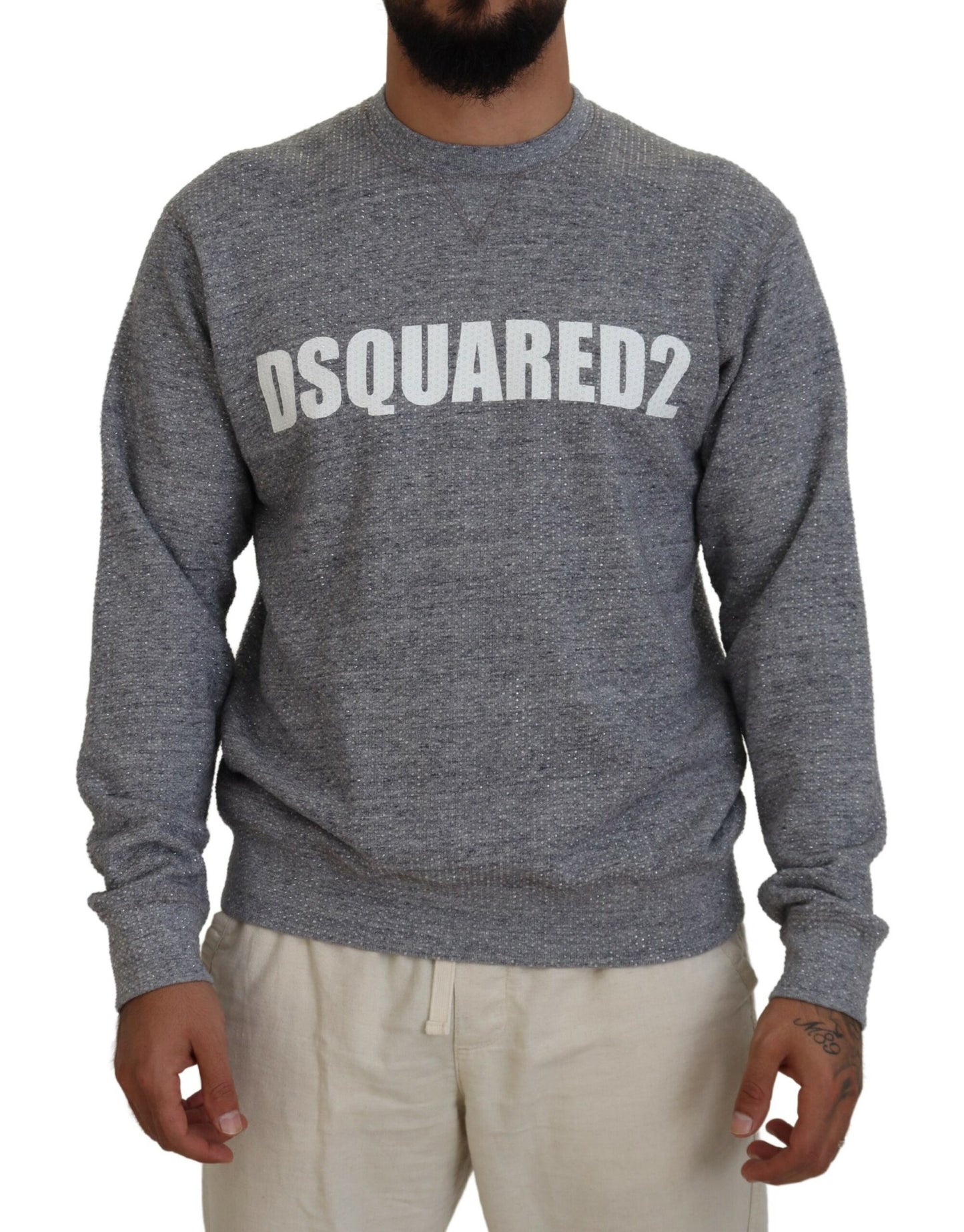 Dsquared² Grauer Pullover mit Kristallverzierung für Herren