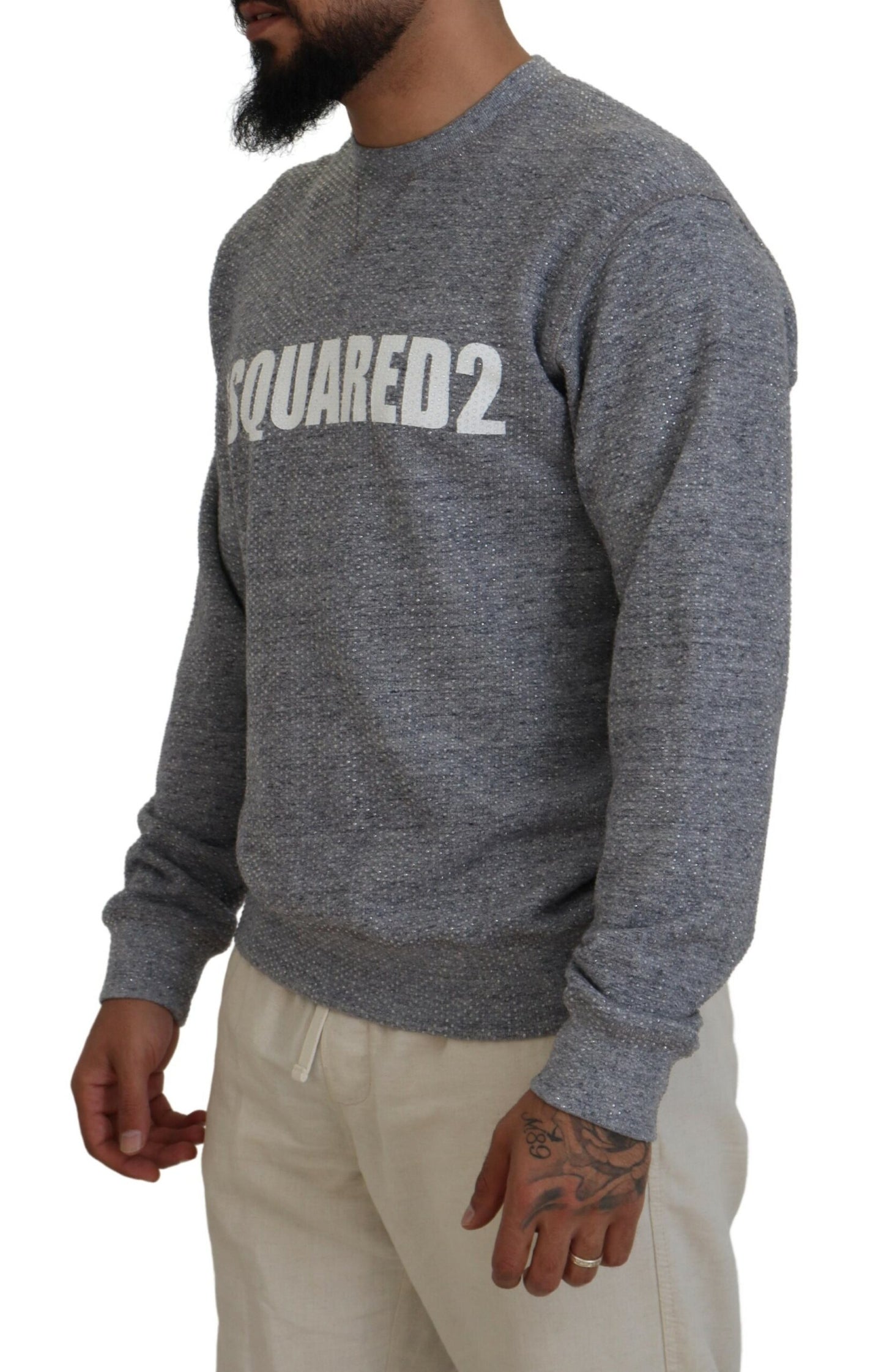 Dsquared² Grauer Pullover mit Kristallverzierung für Herren