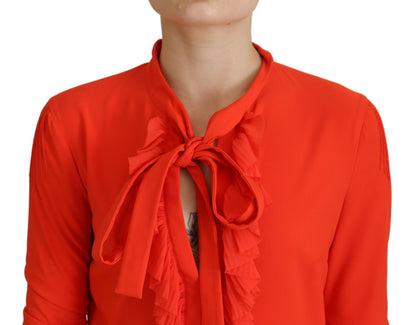 Dsquared² Rotes, langärmliges, plissiertes Midikleid aus Polyester