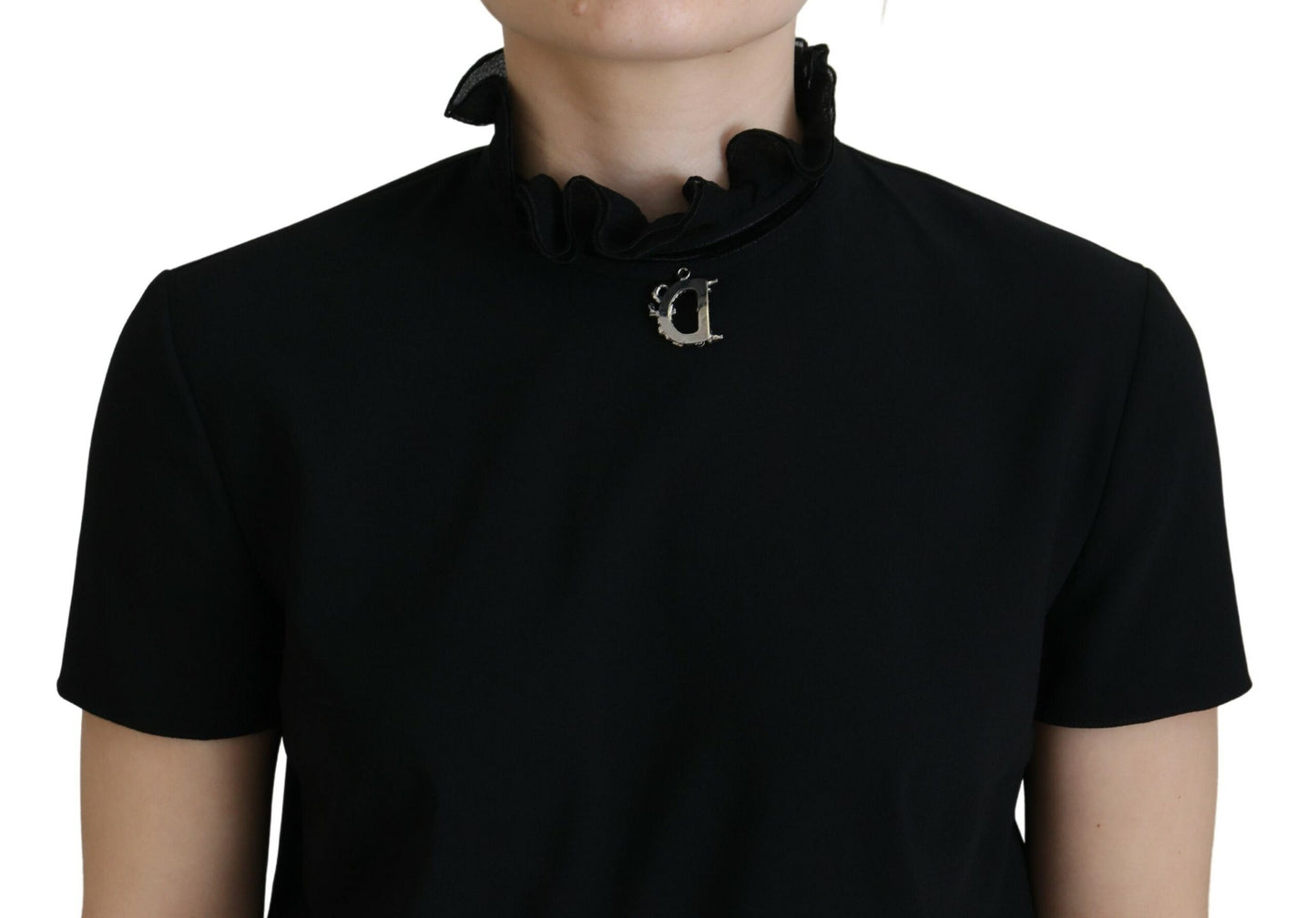 Dsquared² Schwarzes Polyester-Minikleid mit kurzen Ärmeln