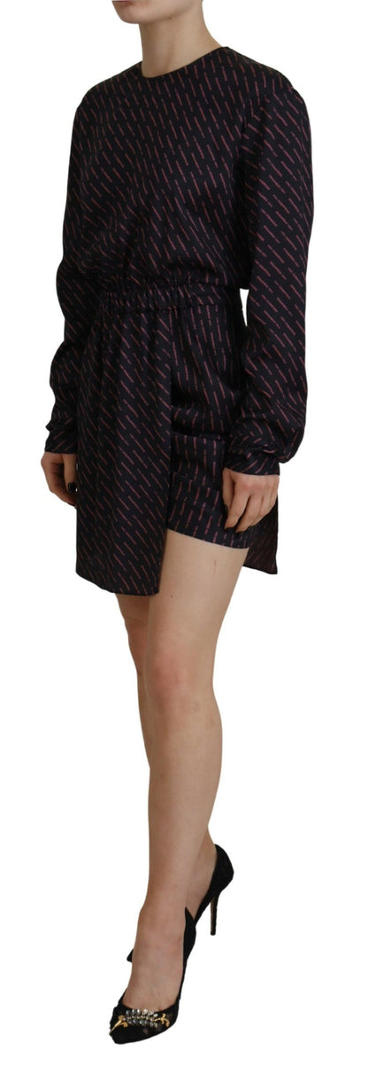 Dsquared² – Schwarzes A-Linien-Minikleid mit langem Ärmel und Logo-Print