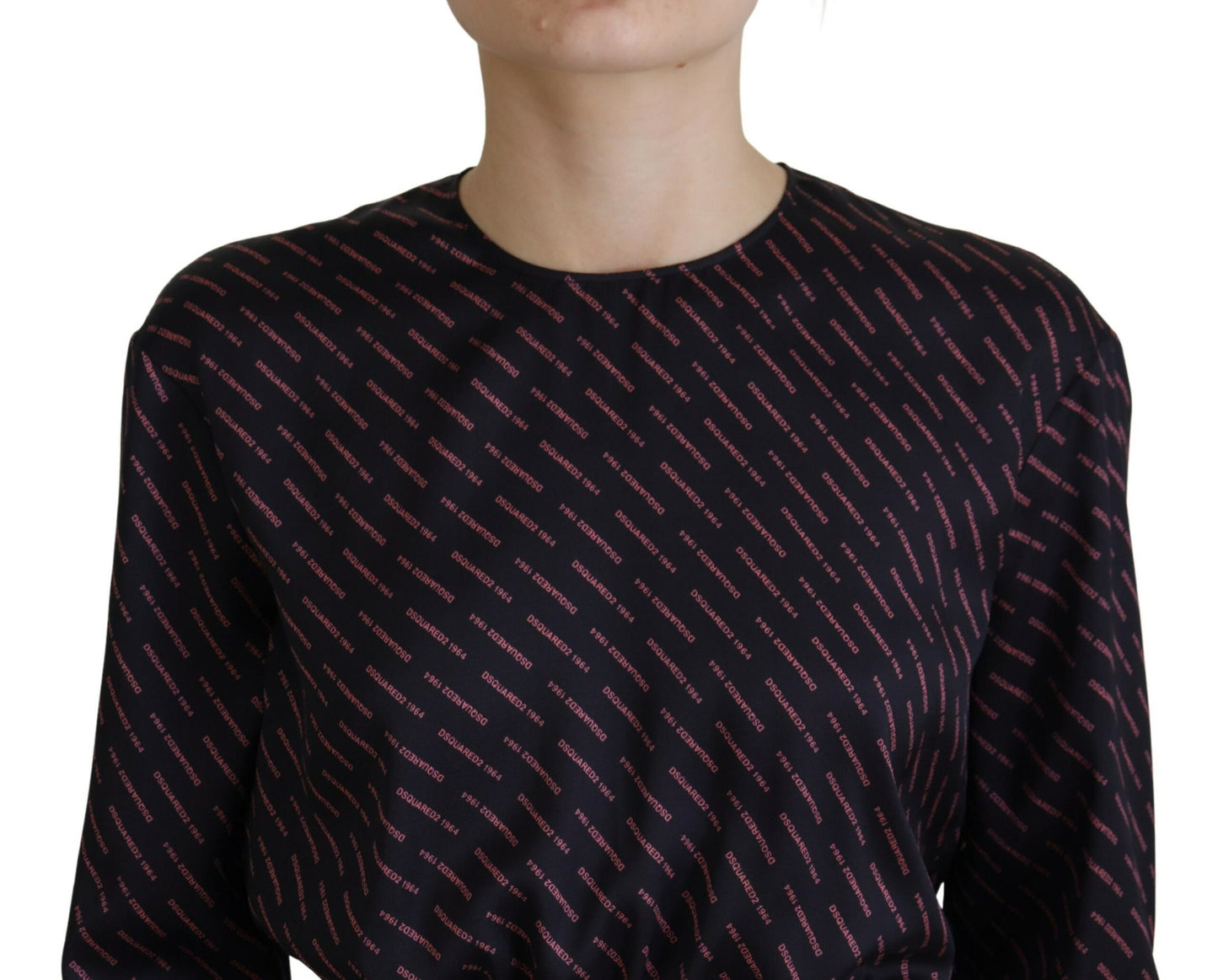 Dsquared² – Schwarzes A-Linien-Minikleid mit langem Ärmel und Logo-Print