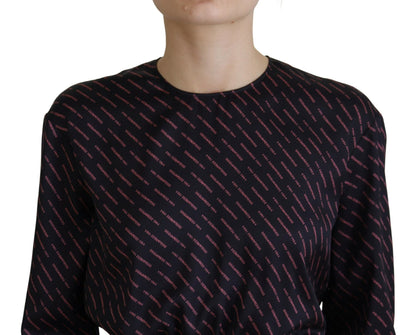 Dsquared² – Schwarzes A-Linien-Minikleid mit langem Ärmel und Logo-Print