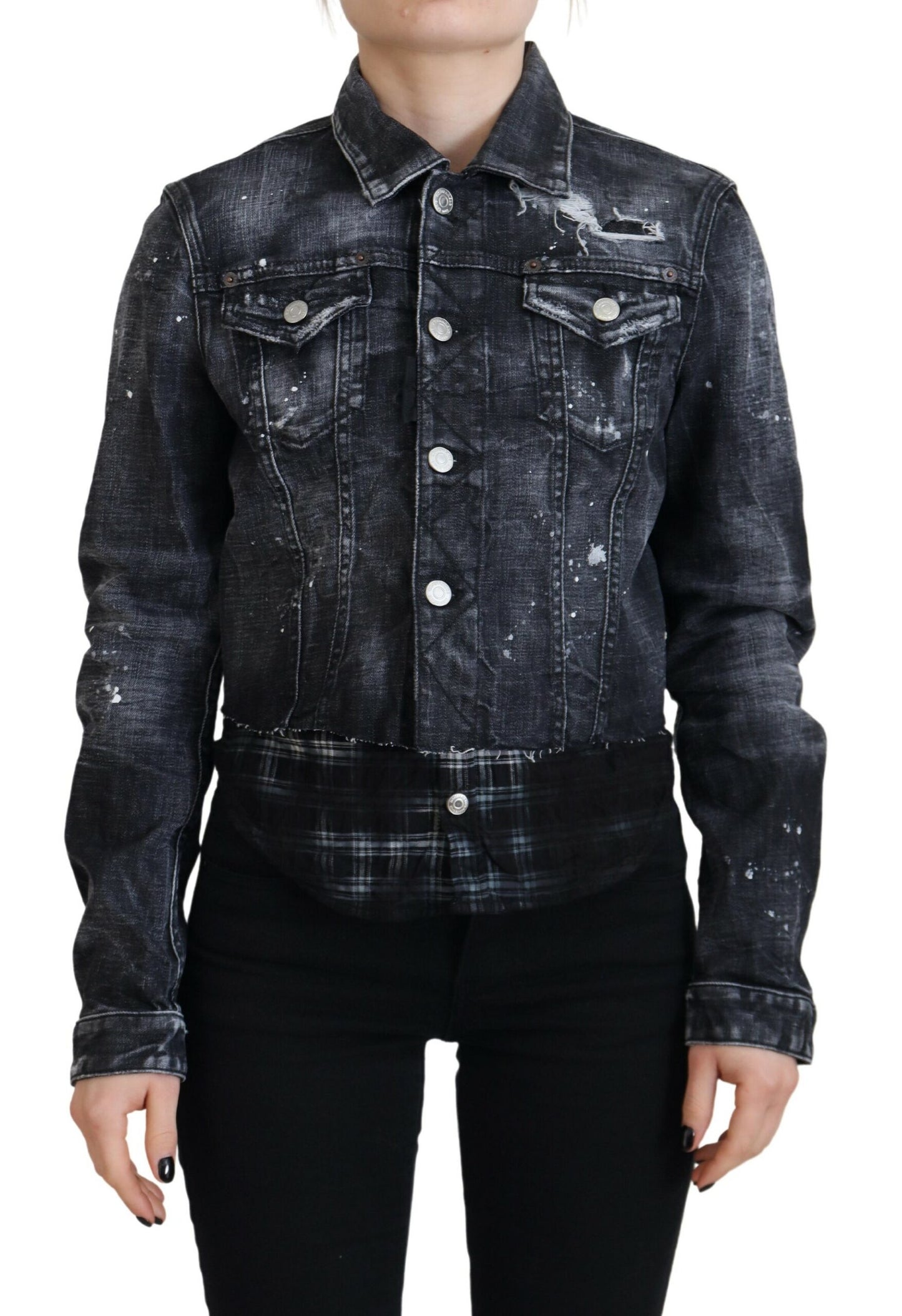 Dsquared² Graue Jeansjacke aus gewaschener Baumwolle im Used-Look