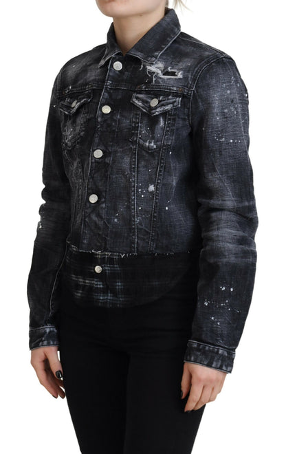 Dsquared² Graue Jeansjacke aus gewaschener Baumwolle im Used-Look