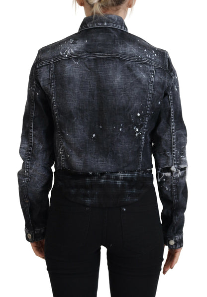 Dsquared² Graue Jeansjacke aus gewaschener Baumwolle im Used-Look