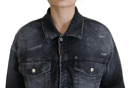 Dsquared² Graue, verwaschene, kurze Jeansjacke aus Baumwolle