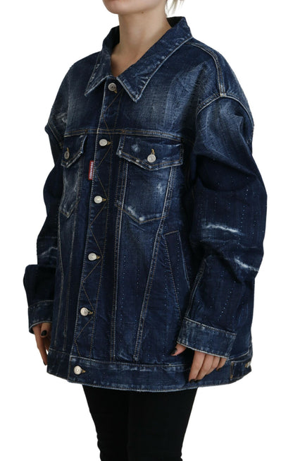 Dsquared² – Blaue Jeansjacke mit Distressed-Kragen