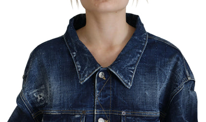Dsquared² – Blaue Jeansjacke mit Distressed-Kragen