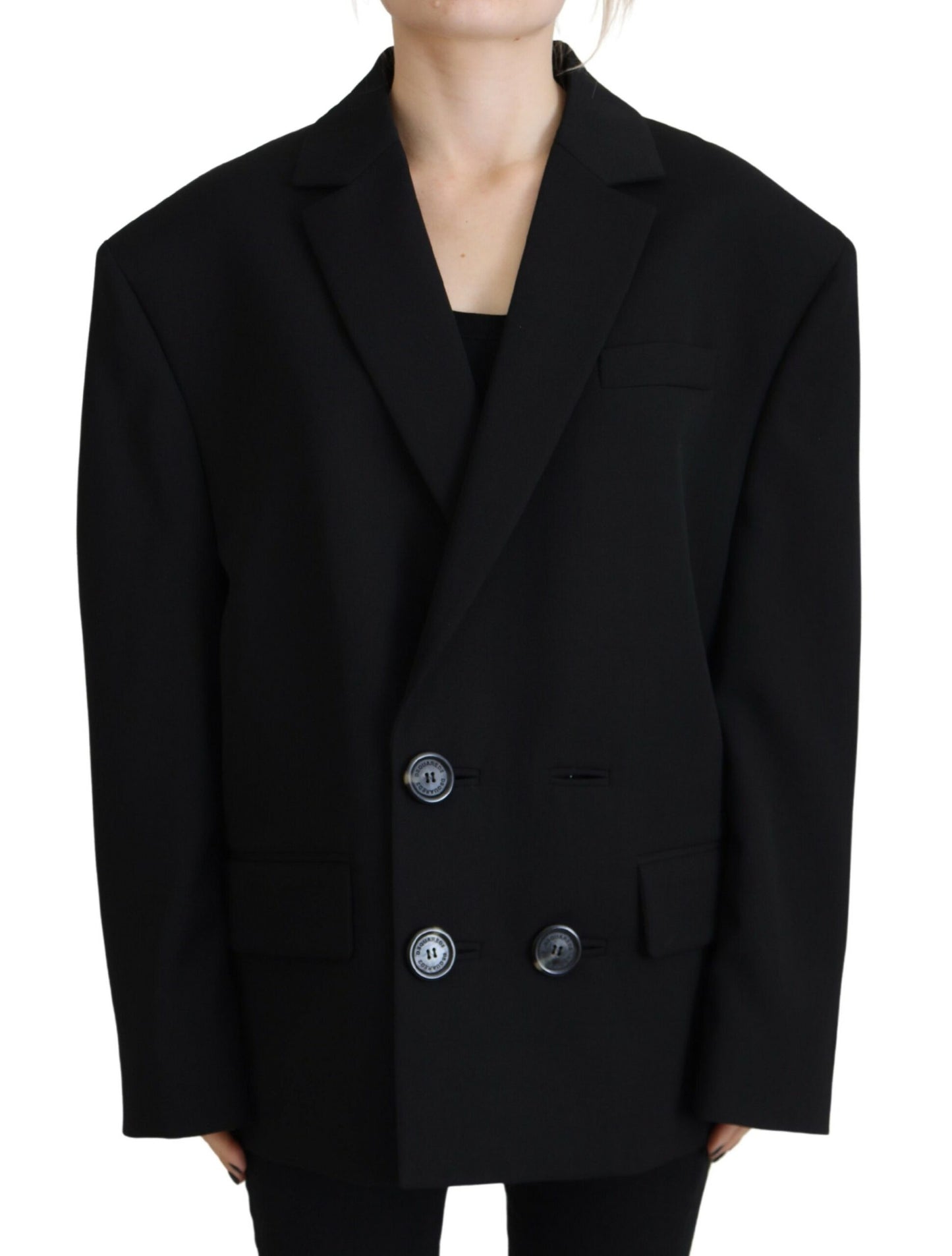 Dsquared² Schwarzer Zweireiher-Mantel-Blazer