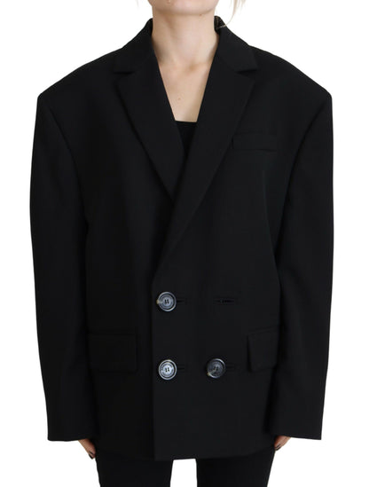 Dsquared² Schwarzer Zweireiher-Mantel-Blazer