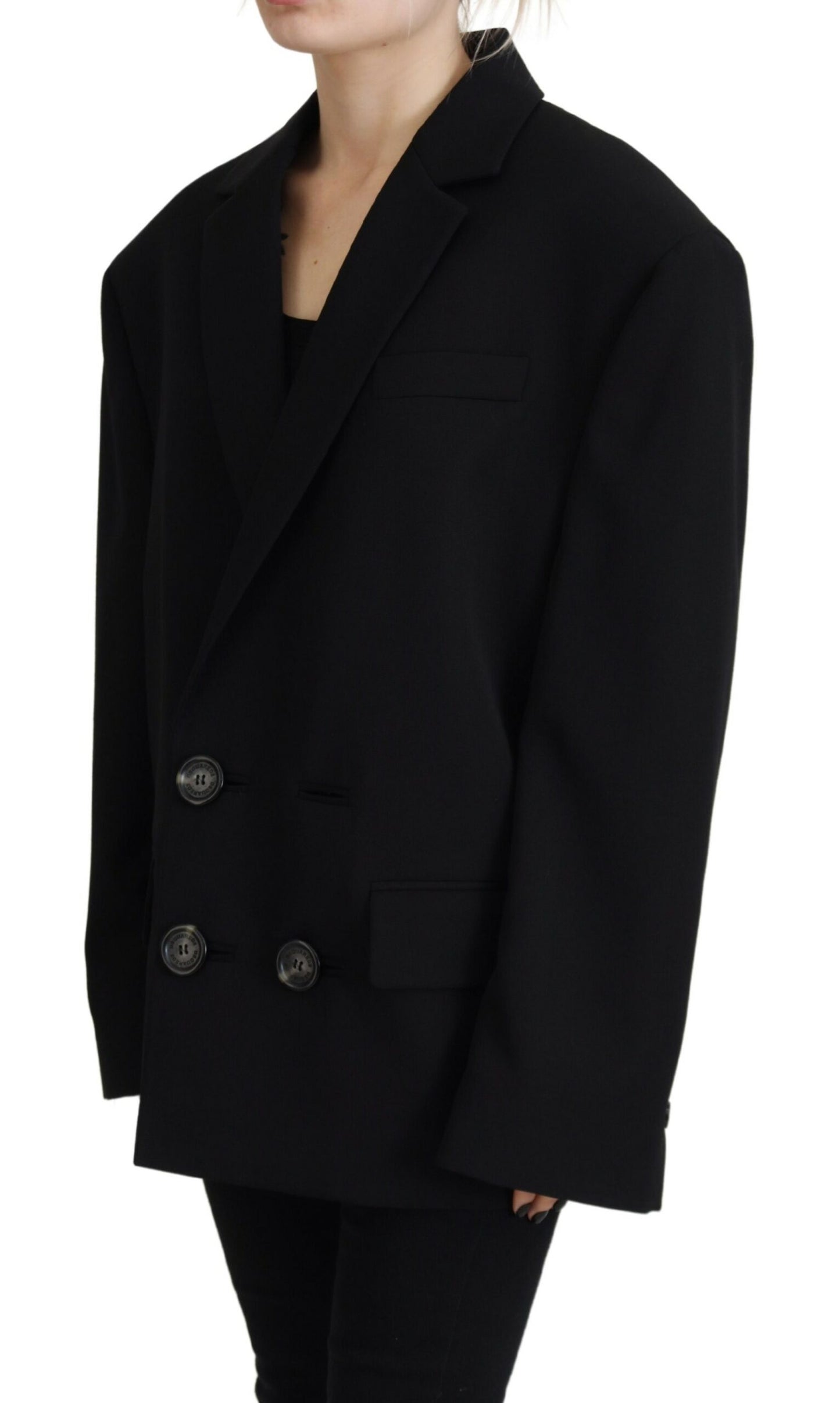 Dsquared² Schwarzer Zweireiher-Mantel-Blazer