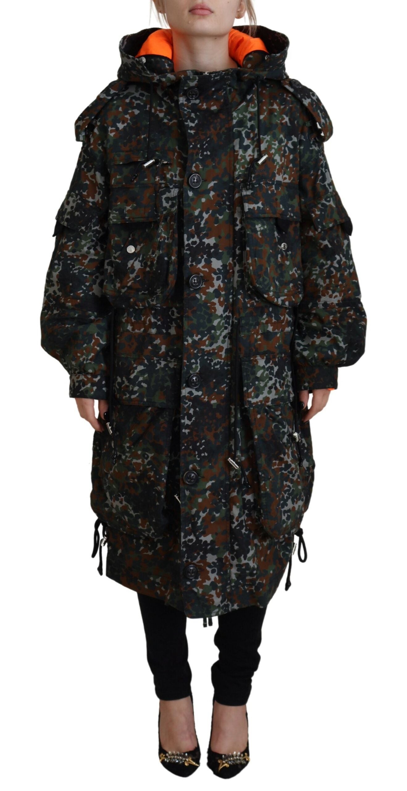 Dsquared² – Parka-Manteljacke mit Kapuze und Camouflage-Print in Grün