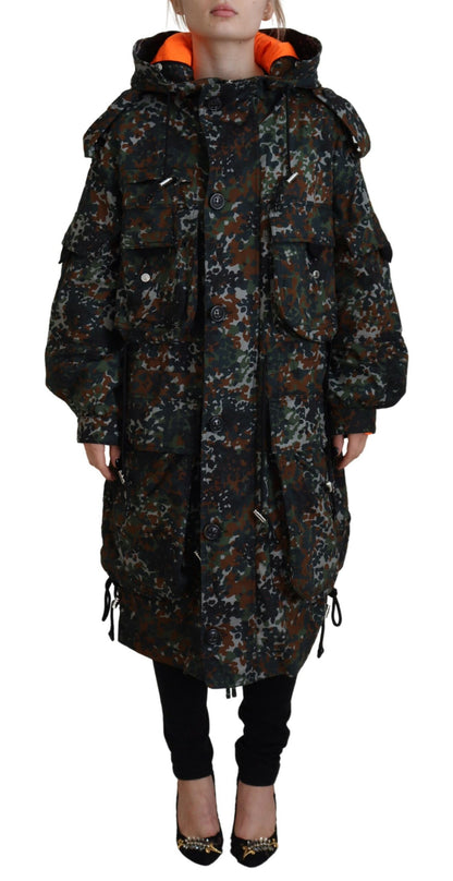 Dsquared² – Parka-Manteljacke mit Kapuze und Camouflage-Print in Grün