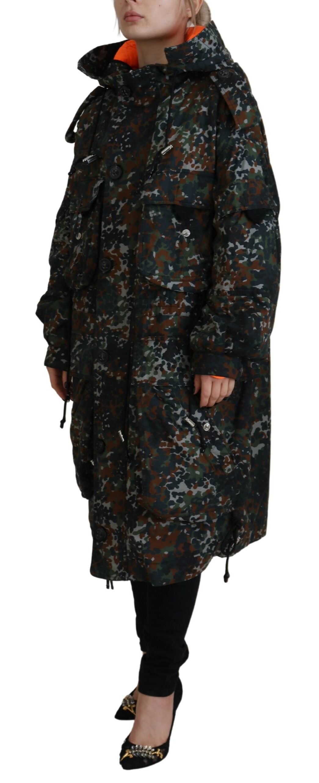 Dsquared² – Parka-Manteljacke mit Kapuze und Camouflage-Print in Grün