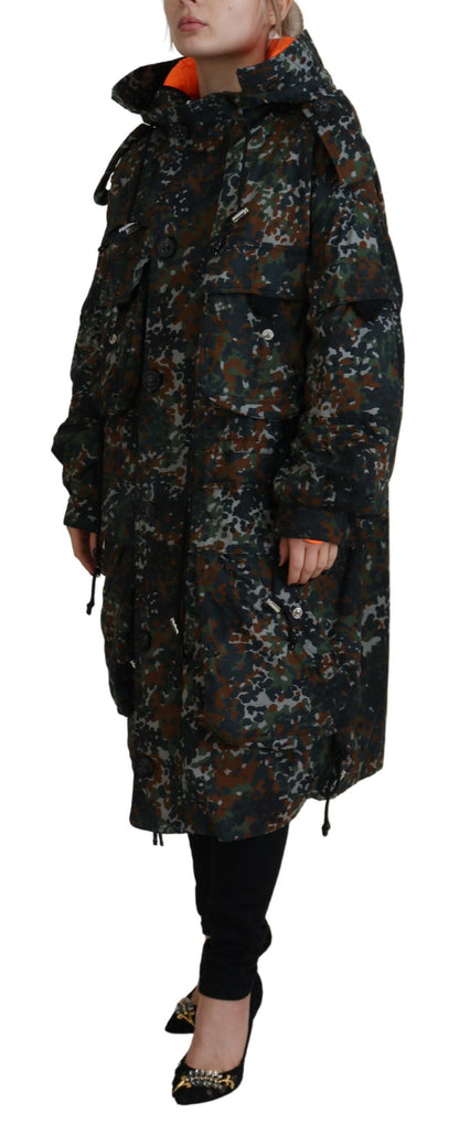 Dsquared² – Parka-Manteljacke mit Kapuze und Camouflage-Print in Grün