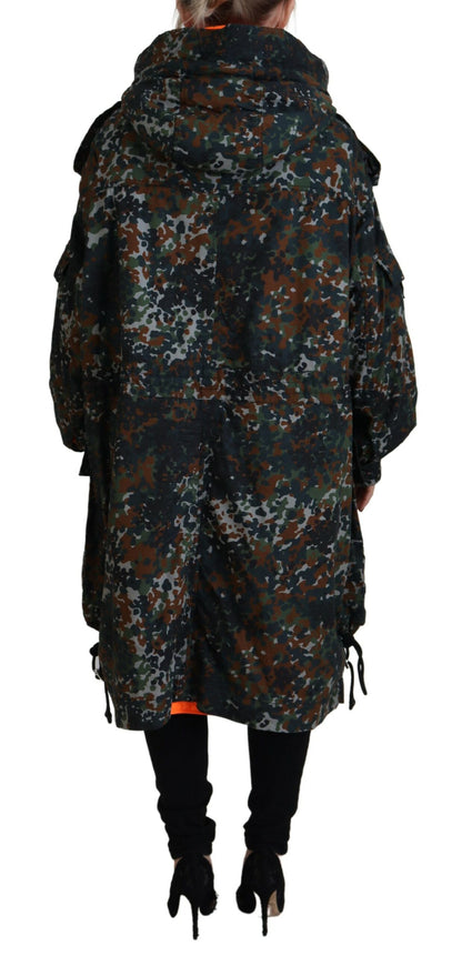 Dsquared² – Parka-Manteljacke mit Kapuze und Camouflage-Print in Grün