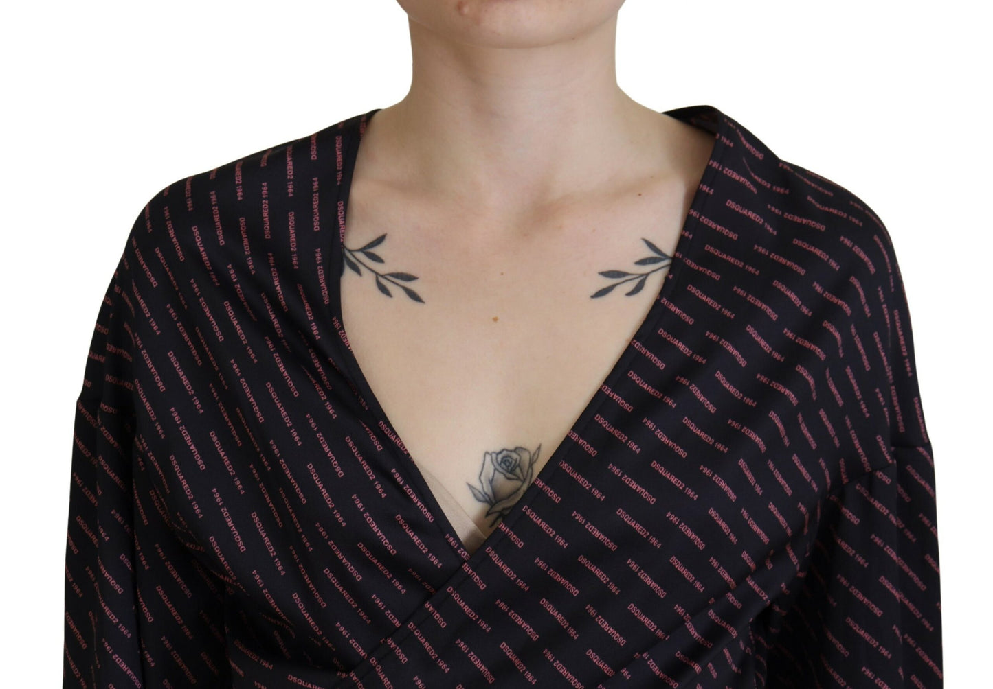 Dsquared² Schwarzes, kurzes Blusentop aus Polyester mit Logo-Print