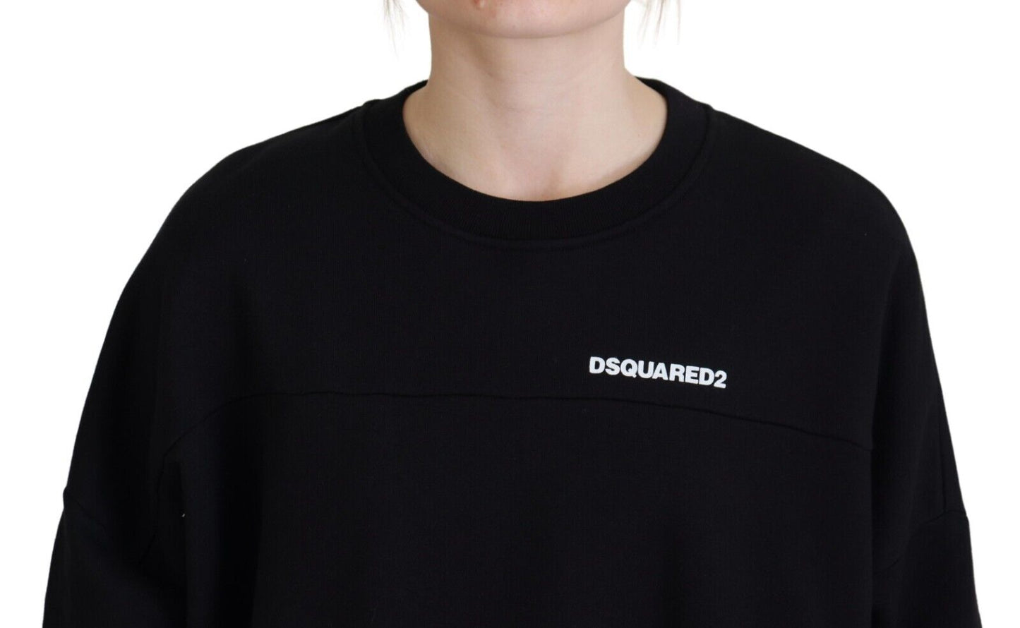 Dsquared² Schwarzer bedruckter Damen-Langarmpullover aus Baumwolle