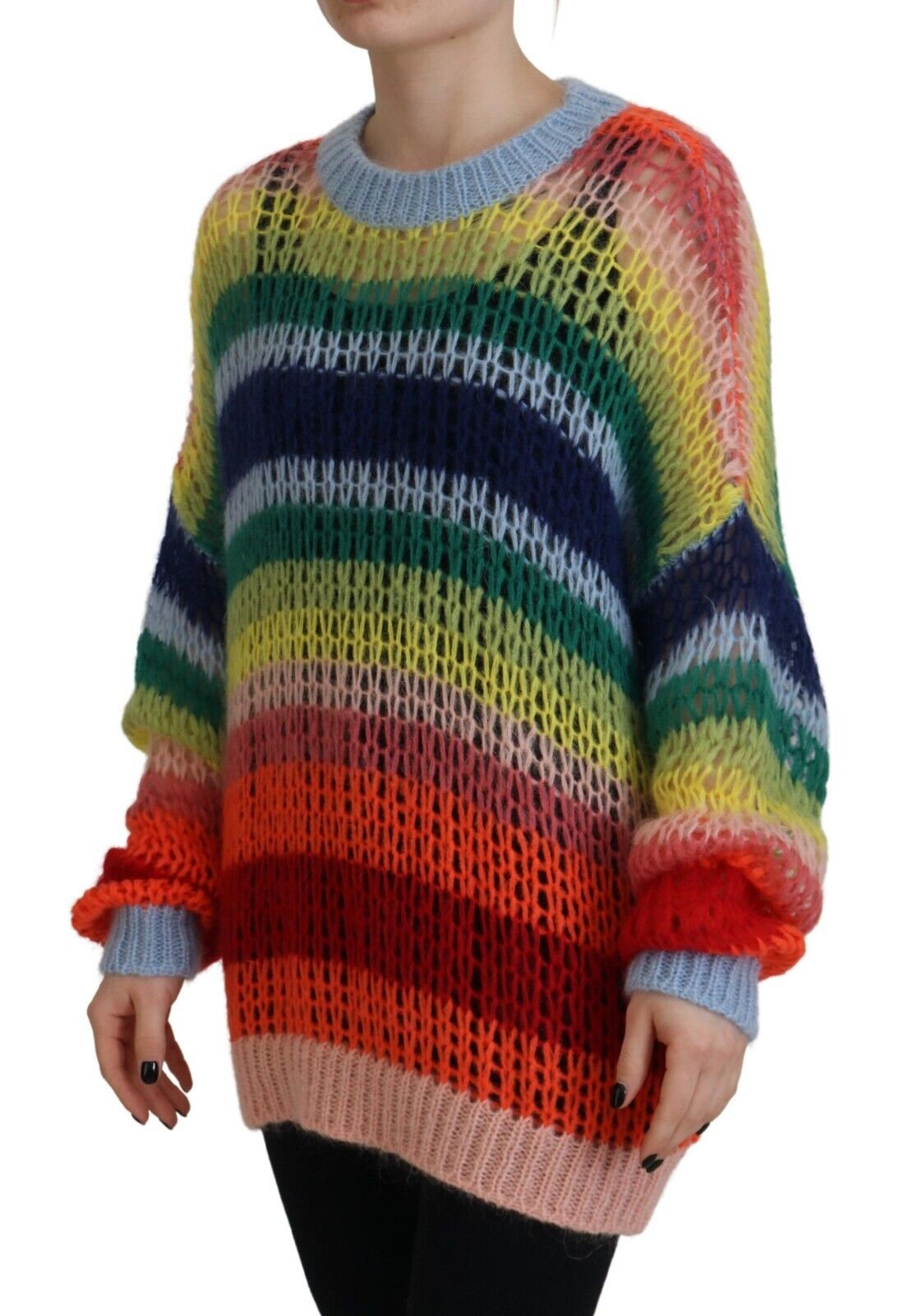 Dsquared² Mehrfarbiger Pullover aus gestricktem Mohair mit Rundhalsausschnitt