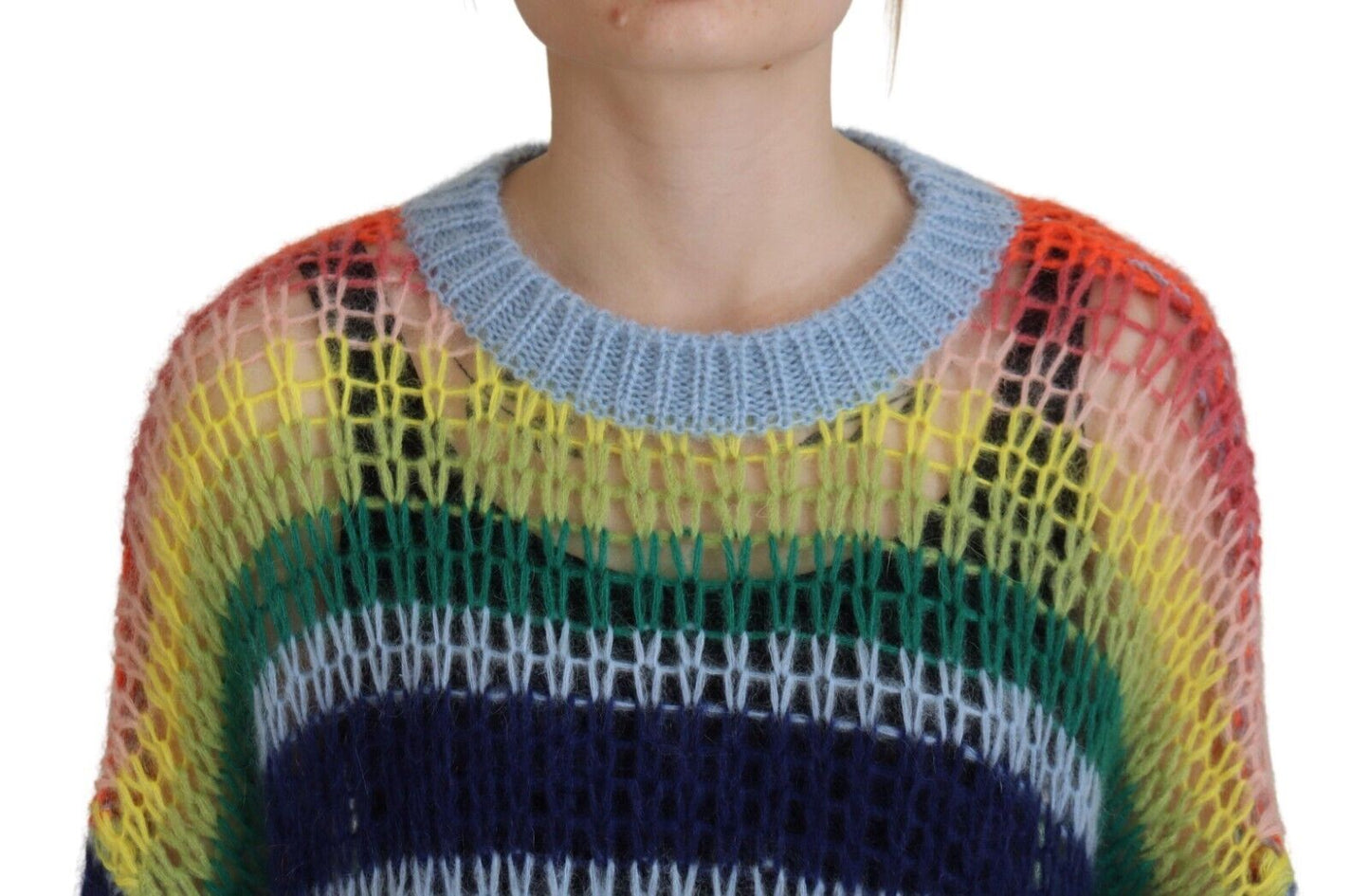 Dsquared² Mehrfarbiger Pullover aus gestricktem Mohair mit Rundhalsausschnitt