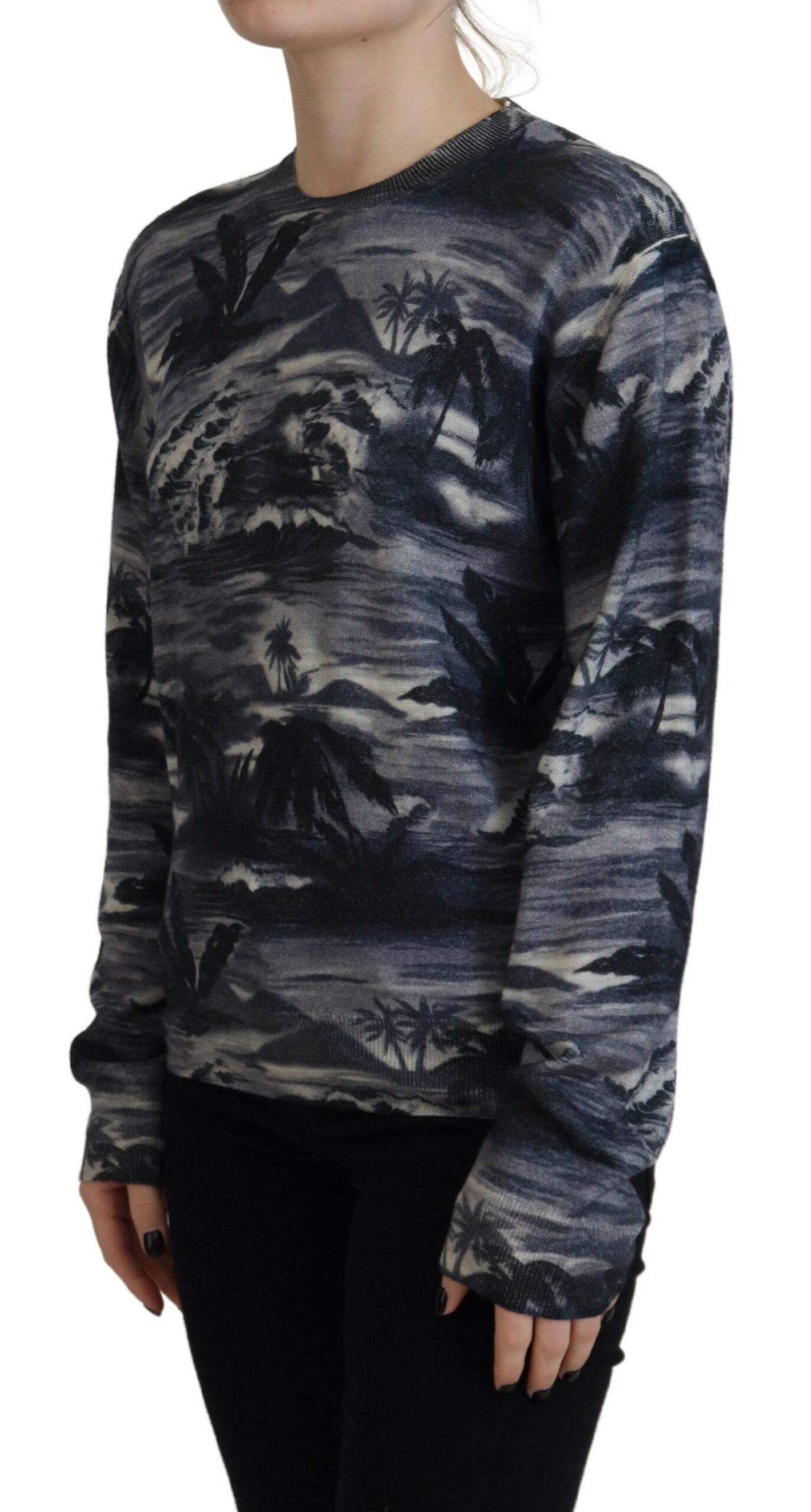 Dsquared² Schwarzer, langärmliger Freizeitpullover mit Thunder Sky-Print