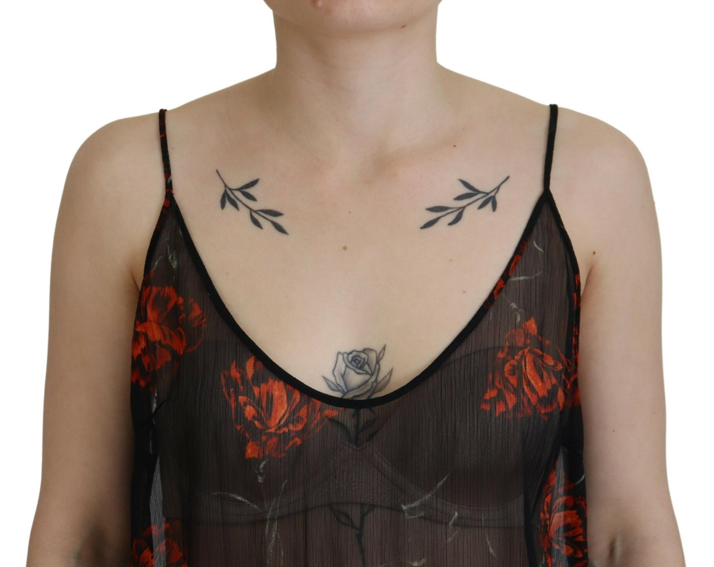 Dsquared² – Tanktop mit Spaghettiträgern und Blumenmuster in Schwarz