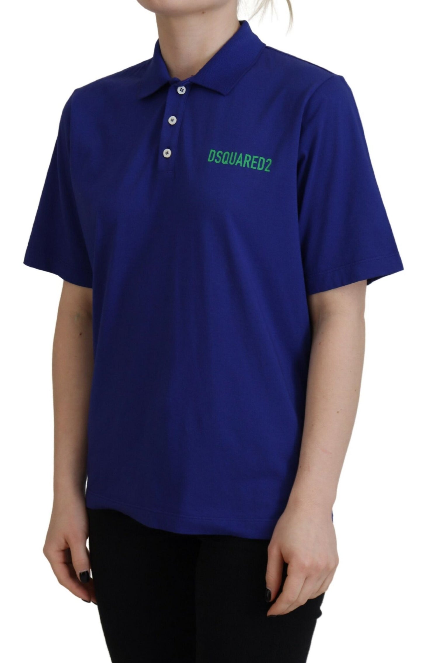 Dsquared² – Poloshirt mit kurzen Ärmeln und Kragenaufdruck in Blau