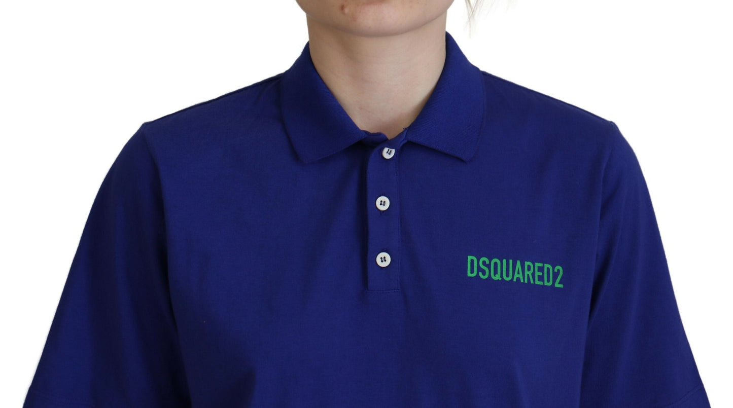 Dsquared² – Poloshirt mit kurzen Ärmeln und Kragenaufdruck in Blau