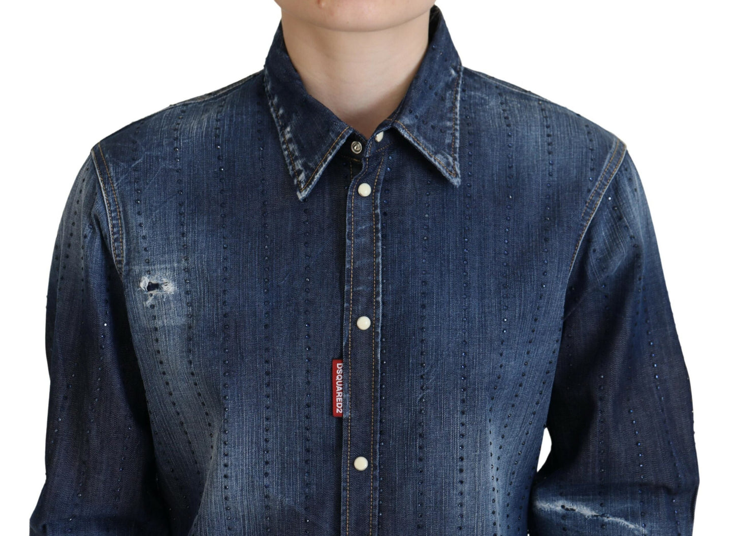 Dsquared² Blaues Jeansoberteil aus gewaschener Baumwolle mit Button-Down-Kragen