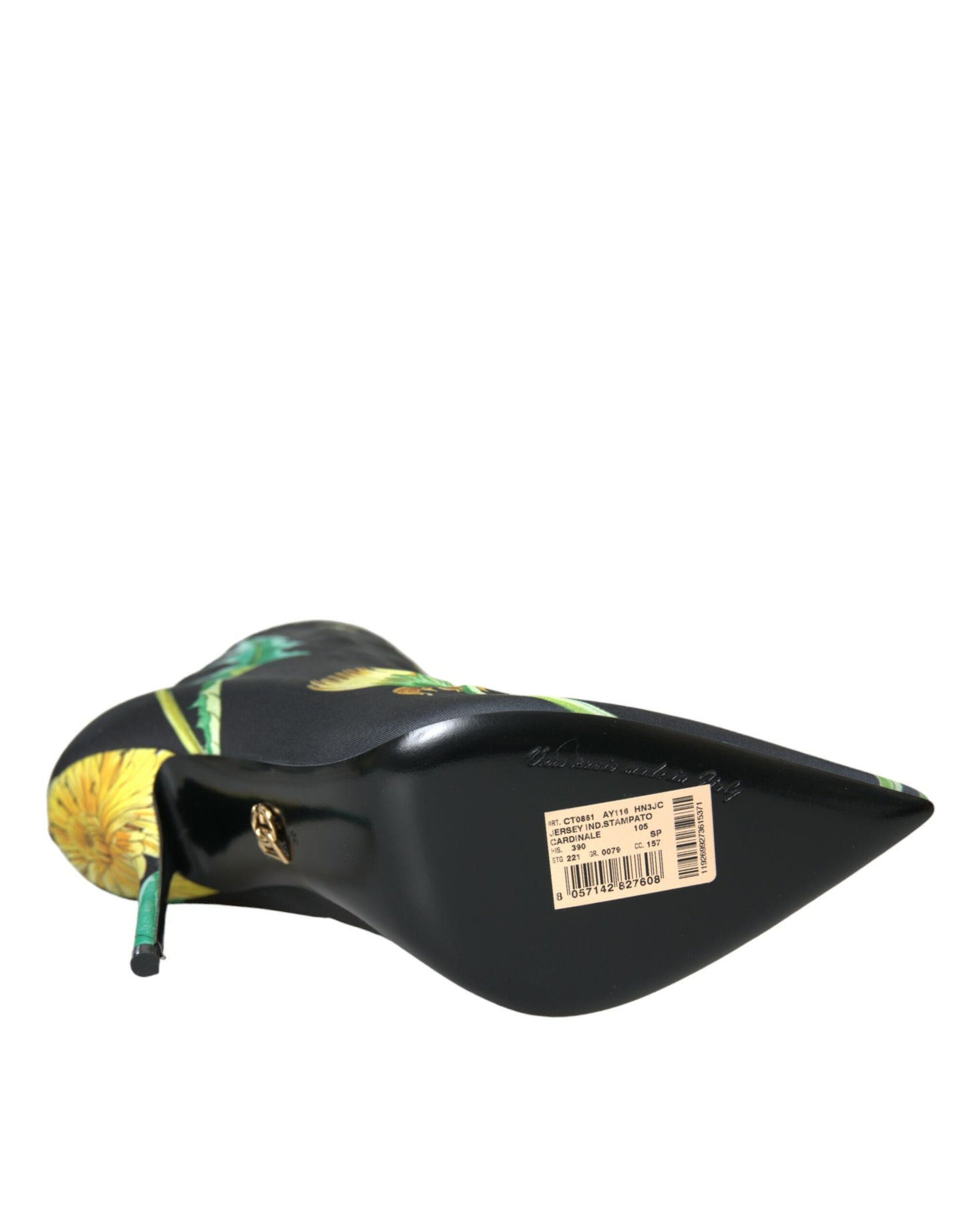 Dolce &amp; Gabbana Schwarze Stiefeletten aus Stretch-Jersey mit Blumenmuster