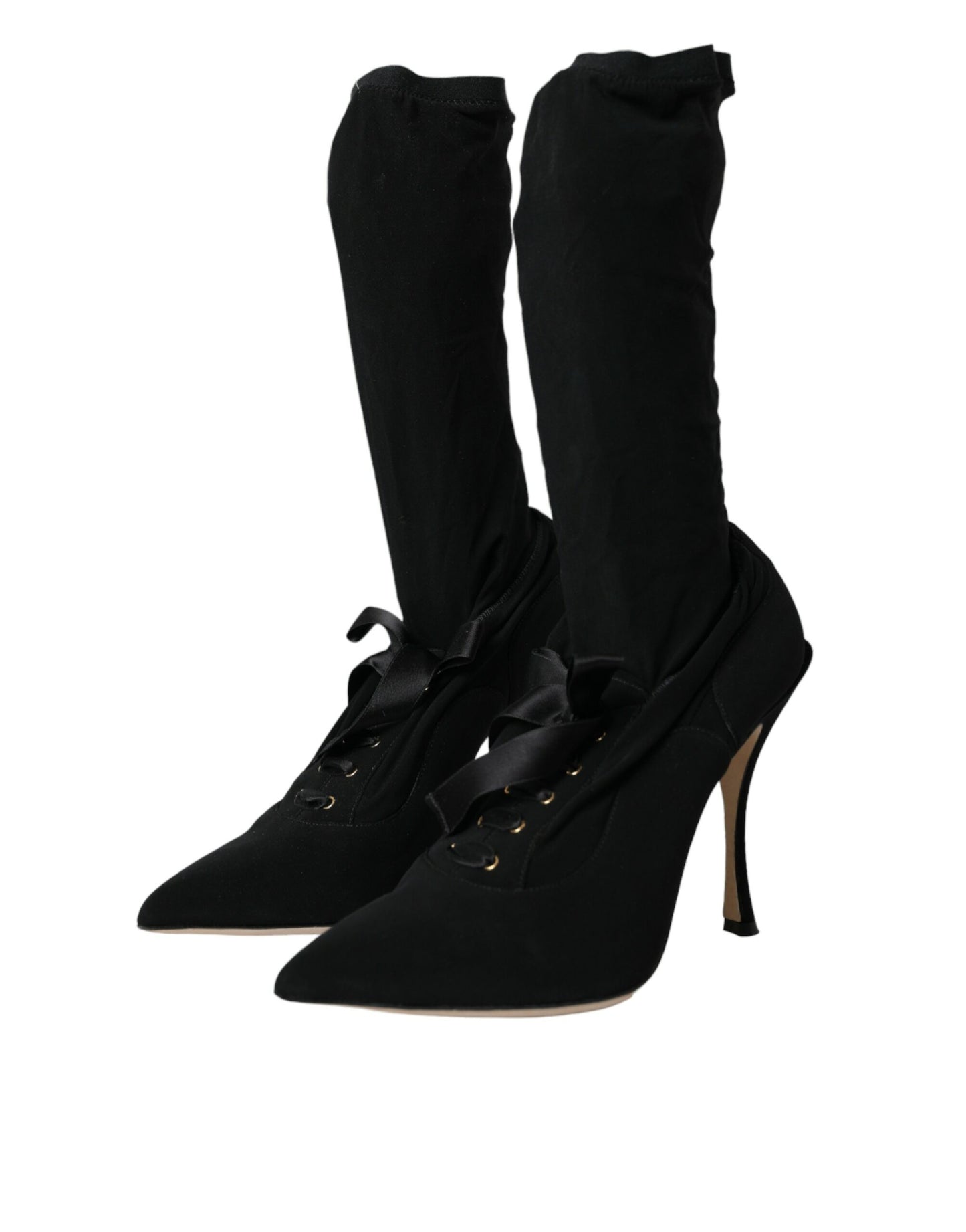 Dolce &amp; Gabbana Schwarze Stiletto-Absätze, wadenlange Stiefel