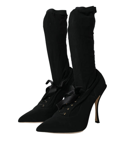 Dolce &amp; Gabbana Schwarze Stiletto-Absätze, wadenlange Stiefel