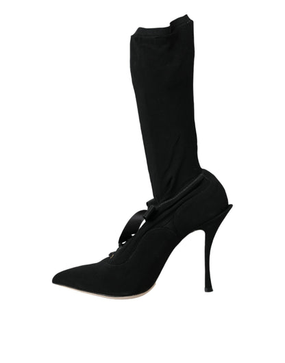 Dolce &amp; Gabbana Schwarze Stiletto-Absätze, wadenlange Stiefel