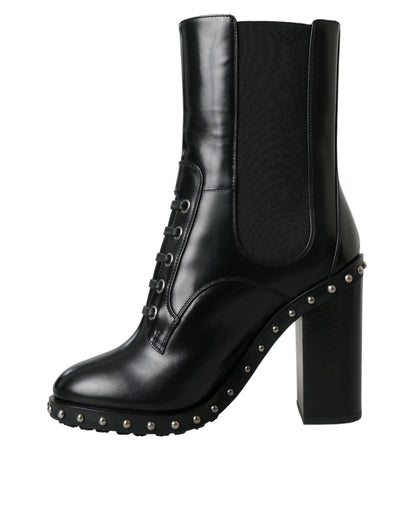 Dolce &amp; Gabbana – Schwarze Schnürstiefel aus Leder mit Nieten