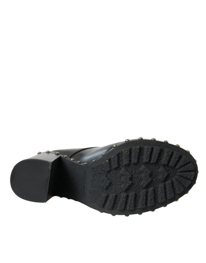 Dolce &amp; Gabbana – Schwarze Schnürstiefel aus Leder mit Nieten