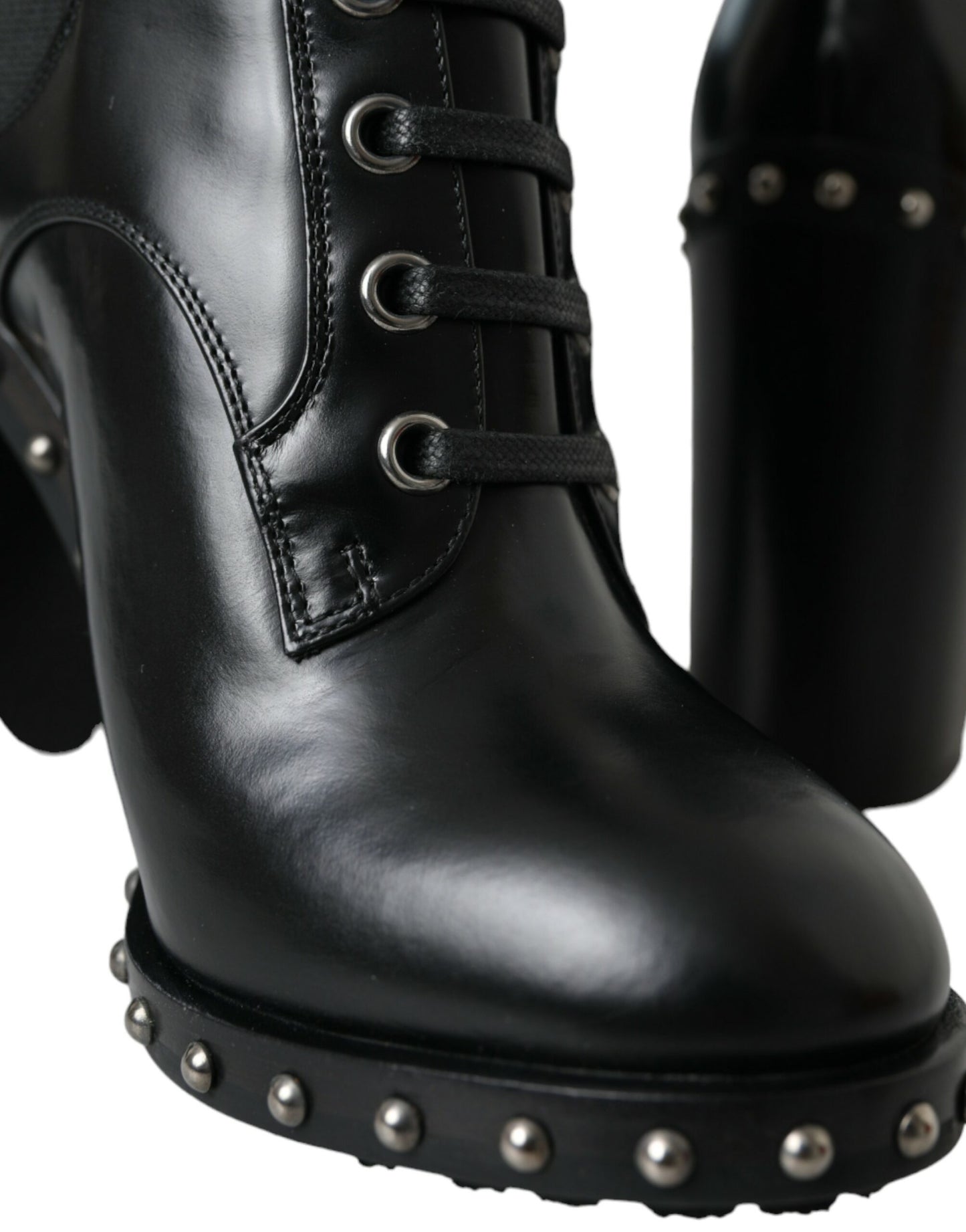 Dolce &amp; Gabbana – Schwarze Schnürstiefel aus Leder mit Nieten
