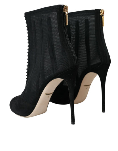 Dolce &amp; Gabbana Schwarze Mesh-Stiletto-Absätze Stiefeletten Schuhe