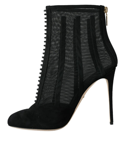 Dolce &amp; Gabbana Schwarze Mesh-Stiletto-Absätze Stiefeletten Schuhe