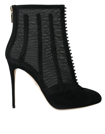 Dolce &amp; Gabbana Schwarze Mesh-Stiletto-Absätze Stiefeletten Schuhe
